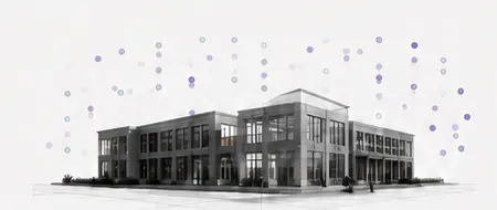 Bygg omgitt av spredte datapunkter som illustrerer uoversiktlige datakilder
